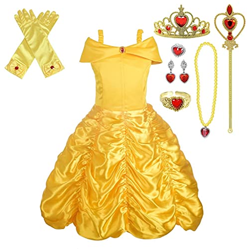 Lito Angels Prinzessin Belle Kostüm Kleid mit Zubehör für Kinder Mädchen, Die Schöne und das Biest gelbes Verkleidung Größe 10-11 Jahre 146 von Lito Angels