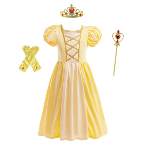 Lito Angels Prinzessin Belle die Schöne und das Biest Kleid Kostüm Verkleidung mit Zubehör für Kinder Mädchen Größe 7-8 Jahre 128 (Tag-Nummer 130) von Lito Angels