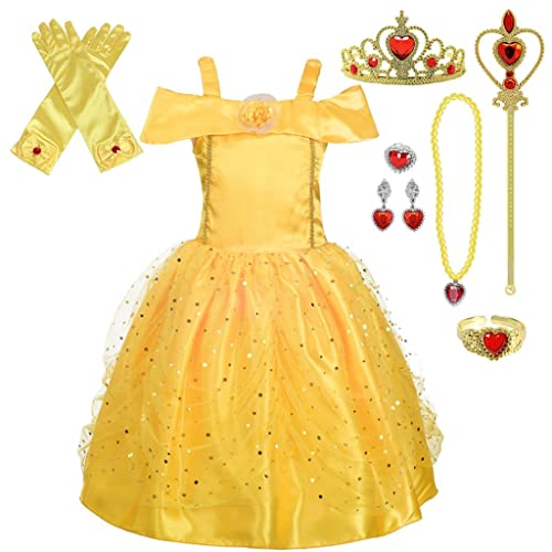 Lito Angels Prinzessin Belle gelbes Kleid Ballkleid Schöne und das Biest Kostüm Verkleiden mit Zubehör für Kinder Mädchen Größe 10-11 Jahre 146, Stile B von Lito Angels