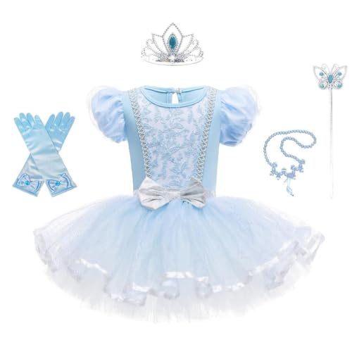 Lito Angels Prinzessin Cinderella Aschenputtel Ballettkleid Ballerina Kostüm für Kleinkind Mädchen, Ballett Kleid Tutu Tanzkleid mit Zubehör Größe 3-4 Jahre, Blau von Lito Angels