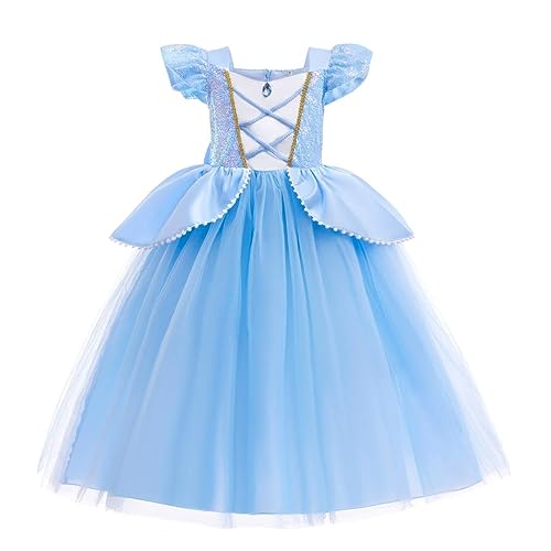 Lito Angels Prinzessin Cinderella Aschenputtel Kostüm Kleid Verkleidung für Kinder Mädchen, Größe 5-6 Jahre 116, Blau (Tag-Nummer 130) von Lito Angels