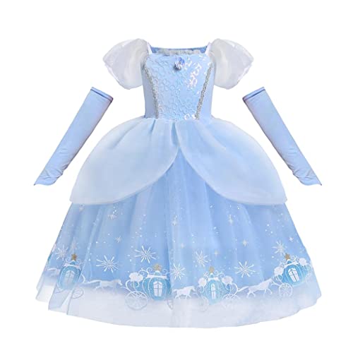 Lito Angels Prinzessin Cinderella Aschenputtel Kostüm Kleid Verkleidung mit Handschuhen für Mädchen Kinder, Größe 2-3 Jahre 98, Blau von Lito Angels