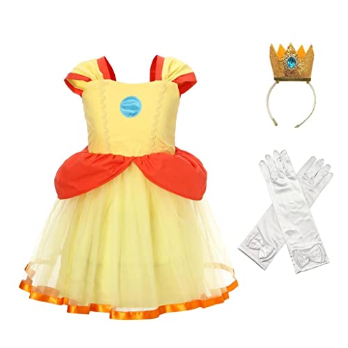 Lito Angels Prinzessin Daisy Kostüm Kleid Verkleidung mit Krone und Handschuhen für Baby Mädchen Größe 0-3 Monate 56 (Tag-Nummer 60) von Lito Angels