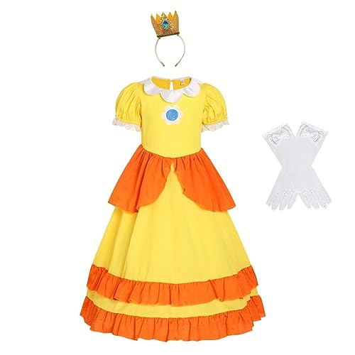 Lito Angels Prinzessin Daisy Kostüm Kleid Verkleidung mit Krone und Handschuhen für Kinder Mädchen Größe 10-12 Jahre 146 (Tag-Nummer 150) von Lito Angels