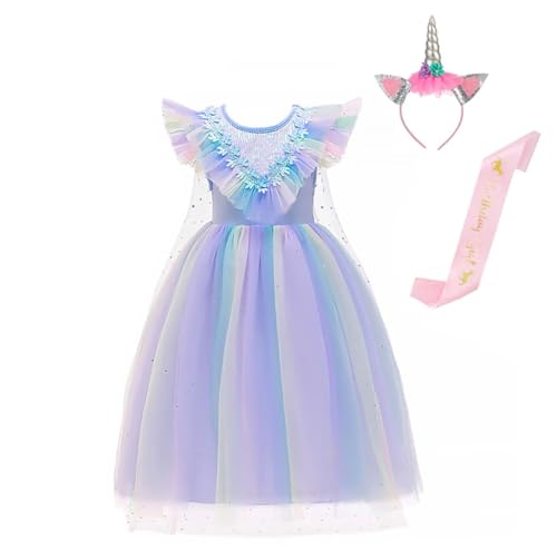 Lito Angels Prinzessin Einhorn Kostüm Kleid Verkleidung mit Umhang und Haarreif für Kleinkind Mädchen Größe 4-5 Jahre 110, Blau (Tag-Nummer 120) von Lito Angels