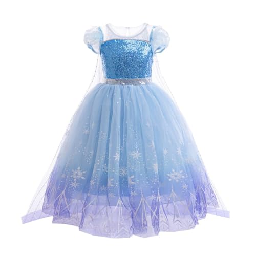 Lito Angels Prinzessin Elsa Eiskönigin Kostüm Kleid Verkleidung mit Umhang für Kinder Mädchen Größe 6-7 Jahre 128, Blau von Lito Angels