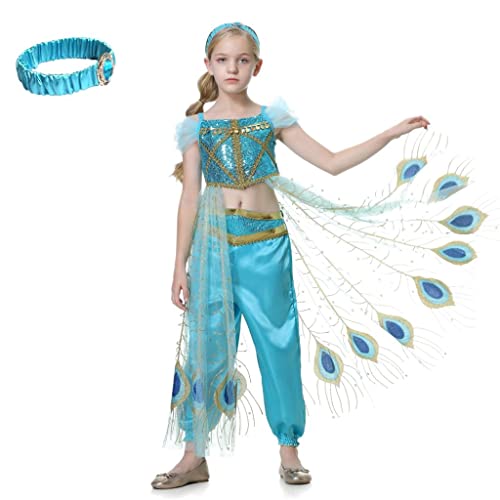 Lito Angels Prinzessin Jasmin Kostüm Kleid mit Stirnband Verkleidung für Kinder Mädchen, Top und Hosen Set Größe 9-10 Jahre 140, Stil G von Lito Angels