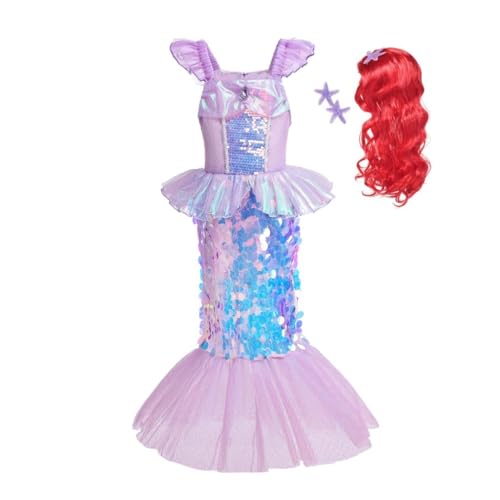 Lito Angels Prinzessin Meerjungfrau Arielle Kostüm Kleid Verkleidung mit Perücke für Kinder Mädchen Größe 8-9 Jahre 134 (Tag-Nummer 140) von Lito Angels