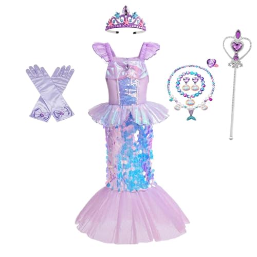 Lito Angels Prinzessin Meerjungfrau Arielle Kostüm Kleid Verkleidung mit Zubehör für Kinder Mädchen Größe 6-7 Jahre 128 von Lito Angels