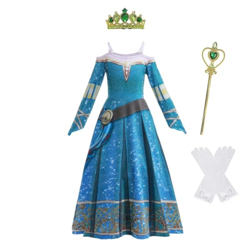 Lito Angels Prinzessin Merida Kleid Kostüm Verkleidung mit Accessoiresfür Kinder Mädchen Größe 6-7 Jahre 122, Blau (Tag-Nummer 120) von Lito Angels