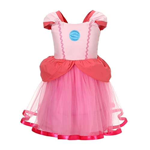 Lito Angels Prinzessin Peach Kostüm Kleid Verkleidung für Kinder Mädchen Größe 6-7 Jahre 122 (Tag-Nummer 140) von Lito Angels
