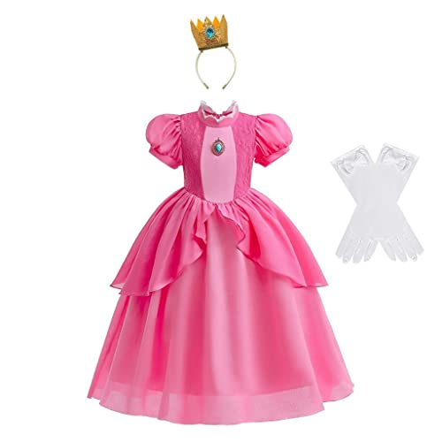 Lito Angels Prinzessin Peach Kostüm Kleid Verkleidung mit Krone und Handschuhen für Kinder Mädchen Größe 10-11 Jahre 146 (Tag-Nummer 150) von Lito Angels