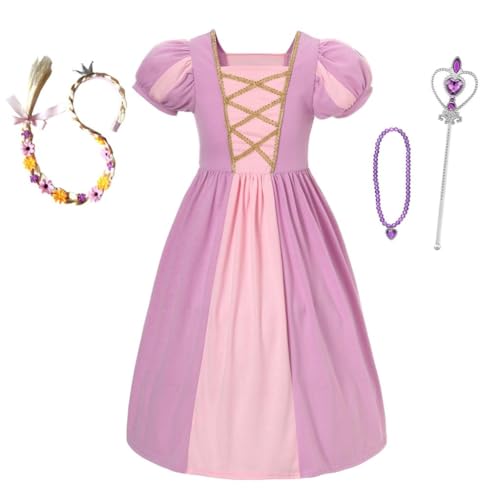 Lito Angels Prinzessin Rapunzel Kleid Kostüm Verkleidung Outfit mit Zubehör für Kinder Mädchen Größe 7-8 Jahre 128 (Tag-Nummer 130) von Lito Angels