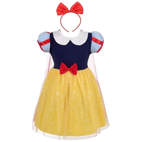 Lito Angels Prinzessin Schneewittchen Kleid Kostüm Sommer Tüllkleid mit Umhang und Schleife Haarreifen für Kinder Mädchen Größe 2-3 Jahre 98, Gelb 099 von Lito Angels