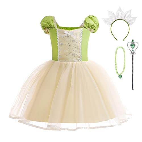 Lito Angels Prinzessin Tiana Kostüm Kleid Verkleidung mit Zubehör für Baby Mädchen, Größe 12-18 Monate 86 von Lito Angels