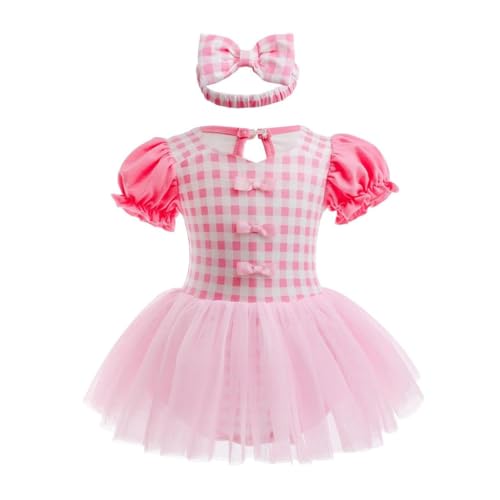 Lito Angels Rosa Gingham Prinzessin Kleid mit Stirnband für Baby Mädchen, Body Strampler Kostüm Verkleidung Größe 3-6 Monate 68 (Tag-Nummer 70) von Lito Angels