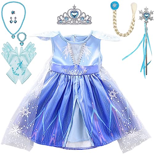 Lito Angels Schneekönigin Elsa Kleid mit Schleppe und Zubehör für Baby Mädchen Eiskönigin 2 Prinzessin Kostüm Verkleidung Größe 12-18 Monate 86 Blau von Lito Angels