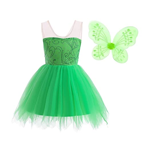 Lito Angels Tinkerbell Kostüm Grüne Fee Kleid Verkleidung mit Schmetterling Flügel für Baby Mädchen, Größe 18-24 Monate 92 von Lito Angels