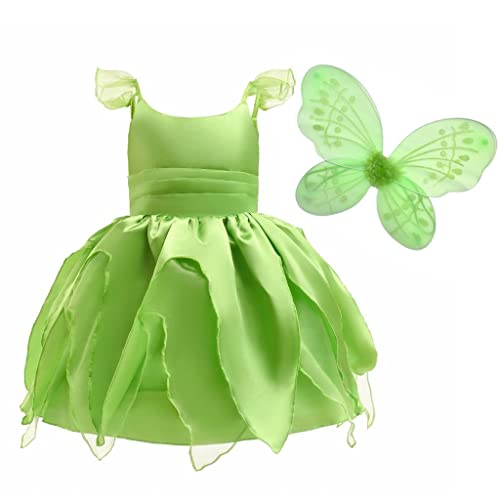 Lito Angels Tinkerbell Kostüm Grüne Fee Kleid Verkleidung mit Schmetterling Flügel für Mädchen Kinder, Größe 18-24 Monate 92 von Lito Angels