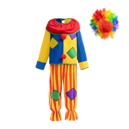 Lito Angels Zirkus Clown Kostüm Kleidung Verkleidung mit Regenbogen Perücke für Kinder Jungen und Mädchen Größe 10-11 Jahre 146 (Tag-Nummer 0L) von Lito Angels