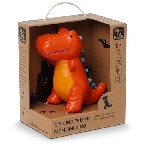 Little Big Friends Dino Friends | Stimuliert die Sinne mit Farben, Texturen und Einer bimmelnden Glocke | Veganes Leder | Leicht zu reinigen | Rex der Tyrannosaurus von Little Big Friends