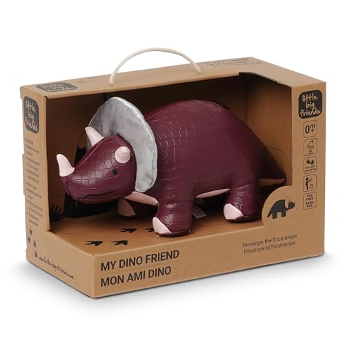 Little Big Friends Dino Friends | Stimuliert die Sinne mit Farben, Texturen und Einer bimmelnden Glocke | Veganes Leder | Leicht zu reinigen | Penelope der Triceratops von Little Big Friends