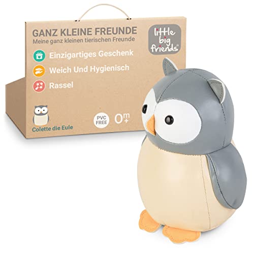 Little Big Friends Kleine Freunde | Rasselspielzeug | Spezielles Stofftier | Leicht zu reinigen | Colette die Eule von Little Big Friends