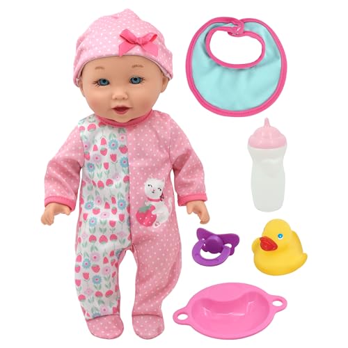 Little Darlings: 30,5 cm sprechende Spielpuppe – Rosa, Erdbeere, Kätzchen – Baby sagt 6 verschiedene Sätze, Zubehör, neue Abenteuer, Kleinkinder, Kinder ab 2 Jahren von Little Darlings