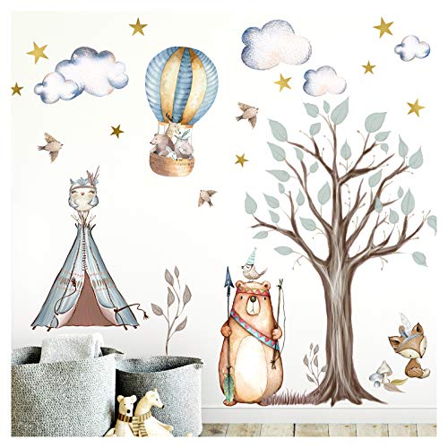 Little Deco Aufkleber Indianer Waldtiere I Wandbild M - 85 x 80 cm (BxH) I Zelt Sterne Wandsticker Kinder Wandtattoo Kinderzimmer Baby Deko Babyzimmer DL305 von Little Deco