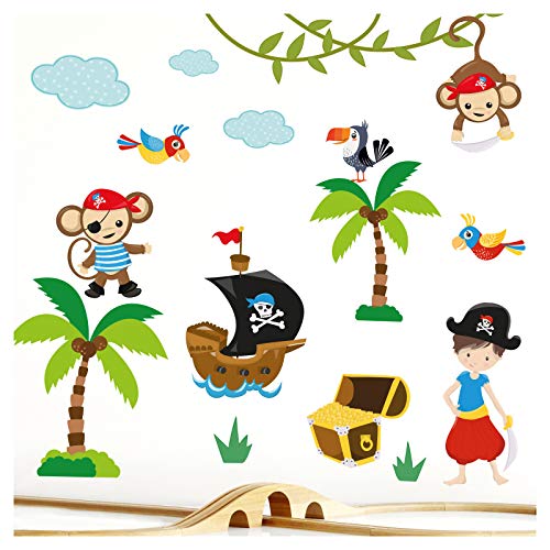 Little Deco Wandaufkleber Kinderzimmer Pirat Junge I 2 A4 Bögen I Wandtattoo Wandsticker Piratenschiff Babyzimmer Tiere Affen DL214-5 von Little Deco