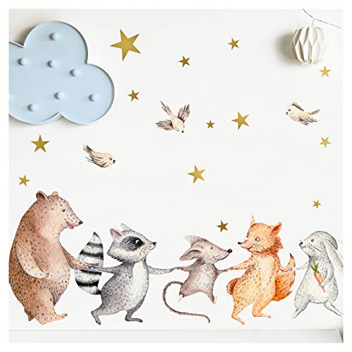 Little Deco Wandbild Kinderzimmer Waldtiere Fuchs Bär Hase I 82 x 50 cm (BxH) I Wandaufkleber Wandtattoo Junge Mädchen Babyzimmer Wandsticker Bilder DL206-17 von Little Deco