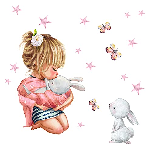 Little Deco Wandsticker Wandtattoo Kinderzimmer Mädchen Hase Sterne Wandaufkleber Tiere Spielzimmer Wanddeko Babyzimmer Schmetterling Wandbild Kinder DL211-7 von Little Deco