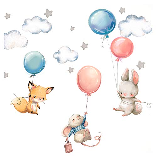 Little Deco Wandtattoo Babyzimmer Hase Fuchs und Maus I Wandbild L - 148 x 82 cm (BxH) I Luftballons Sterne Kinderbilder Junge Kinderzimmer Mädchen Aufkleber DL312 von Little Deco