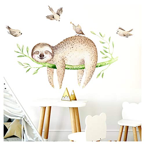 Little Deco Wandtattoo Kinderzimmer Junge Faultier auf AST & Vögel I 134 x 62 cm (BxH) I Babyzimmer Aufkleber Tiere Sticker Wandaufkleber Wandsticker Stickers DL207-33 von Little Deco