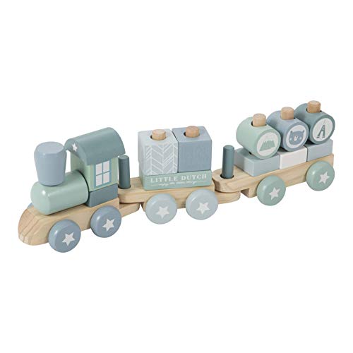 Little Dutch Holz Zug Eisenbahn mit Steckformen Adventure blau von Little Dutch