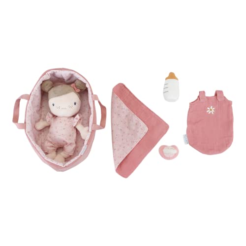 Little Dutch 4553 Stoffpuppe Babypuppe Rosa mit Tragekorb und Zubehör - Little pink Flowers von Little Dutch