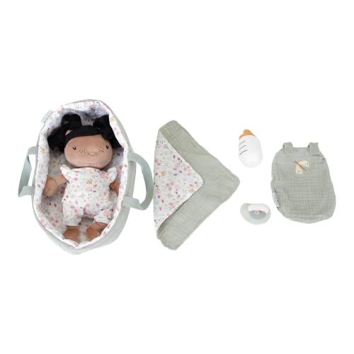 Little Dutch 4555 Stoffpuppe Babypuppe Evi mit Tragekorb und Zubehör - Flowers & Butterflies von Little Dutch