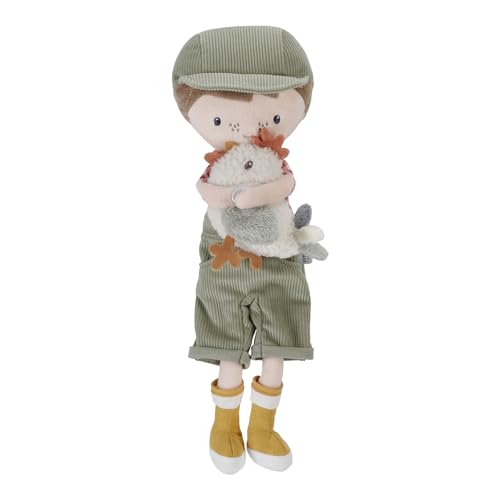 Little Dutch 4563 Stoffpuppe Kuschelpuppe Bauer Jim mit Huhn (35 cm) von Little Dutch