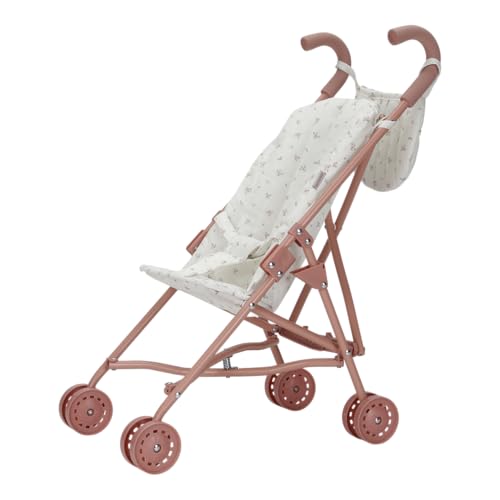 Little Dutch 4584 Puppenbuggy klappbar aus Metall mit Soft-Griffen und Buggytasche - für Puppen von 33-46 cm, White Meadows/rosa von Little Dutch