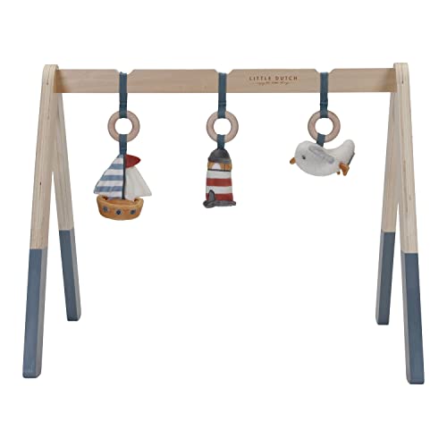 Little Dutch 8610 Holz Baby Gym Spieltrapez mit Stoff Anhängern - Sailors Bay blau (70x21,5x40 cm) von Little Dutch