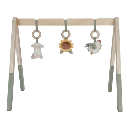 Little Dutch 8810 Holz Baby Gym Spieltrapez mit Stoff Anhängern - Little Farm (70x21,5x40 cm) von Little Dutch