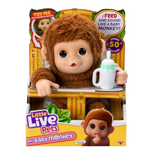 Little Live Pets - My Baby AFFE Mango - Interaktiver AFFE - Spielzeug-AFFE - Interaktiver Plüsch - Interaktives Plüschtier - Pflege und Spielen von Little Live Pets