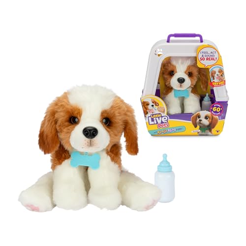 Little Live Pets My Really Real Puppy, Haustier-Spielzeug, 50 Geräusche und Reaktionen, Welpe mit weichem Fell und Augen zum Verschließen, Transportbox und Fläschchen, 4 Jahre, berühmt (LP800000) von Little Live Pets