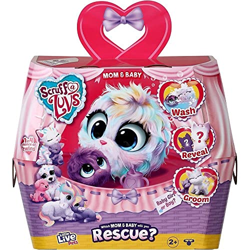 Little Live Pets | Scruff-a-Luvs Mystery Animal Mom & Baby Reveal, Wash, Groom and Rescue A Pastel Rainbow Colored Plush Pet Puppy, Pony Or Kitten with Her Baby., Mehrfarbig von Little Live Pets