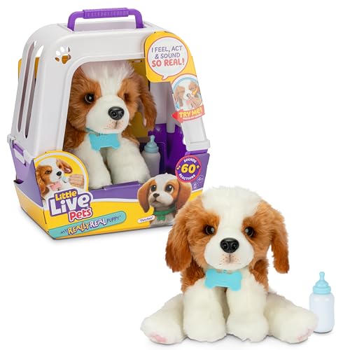 Little Live Pets My Really Real Puppy – Patches; Interaktiver Welpe; 60+ Geräusche/Reaktionen; realistisches Aussehen; 1 aus 72 Varianten; Spielset mit Transportbox; Batterien enthalten; ab 5 Jahren von Little Live Pets