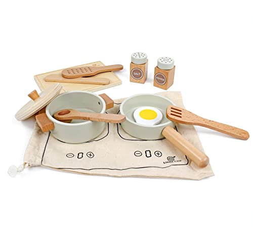 Little Log Holz Teiliges Kochset Töpfe und Pfannen Set Kinder Kochutensilien Rollenspiel für kinderküche zubehör Spielküche Geschenk für Jungen und Mädchen ab 3 Jahre von Little Log