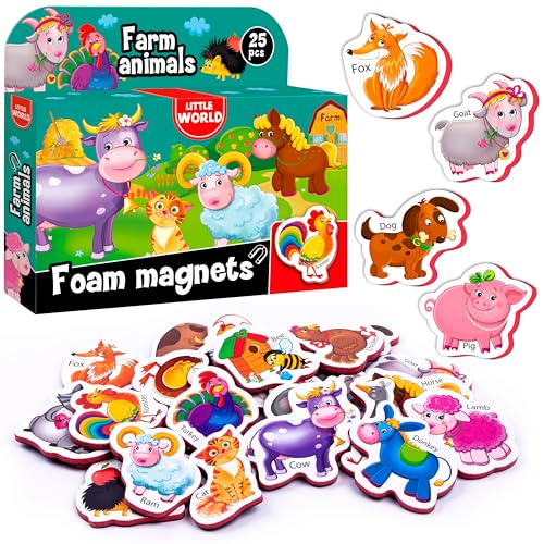 Little World 25 Magnete Kinder für Magnettafel - Kühlschrankmagnete Kinder - Magneten Kinder Spielzeug - Magnete Kinder Kühlschrank - Magnete Tiere ab 1 - Kinder Magnete von Little World