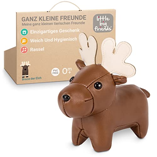 Little Big Friends Kleine Freunde | Rasselspielzeug | Spezielles Stofftier | Leicht zu reinigen |Bruce der Elch von Little Big Friends