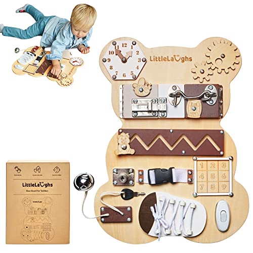 LittleLaughs Motorikbrett Baby | Montessori Busy Board | Activity Board ab 1 Jahr | Montessori Brett ab 2 Jahre | Pädagogisch und Interaktiv | Motorik Wandspielzeug | Aktivität Board Für Kleinkinder von LittleLaughs