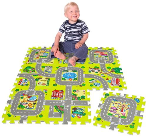 LittleTom 9 Teile Puzzlematte Straße für Kinder - 30x30 Indoor & Outdoor - Spielzeug Autostrasse Puzzle - Spielteppich Straße Spielmatte Auto Kinderteppich Puzzlematte - Spielstraße für Autos Kinder von LittleTom